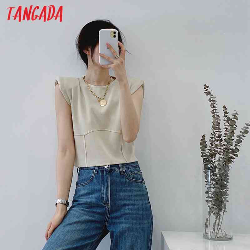 Women Fashion Shoulder Pads Sweater Jumper Sleevless Pullovers Chic Tops AI06 210416