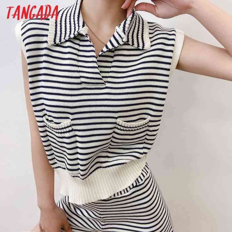 Women Fashion Striped Crop Knitted Sweater Jumper Summer Female Pullovers Chic Tops AI43 210416