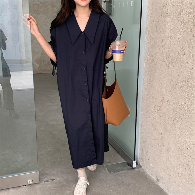 Chic Oversize Vintage Women Shirt Dress Summer Minimalist Elegant OL Work Wear Lapel Loose Long Dresses Vestidos 210421