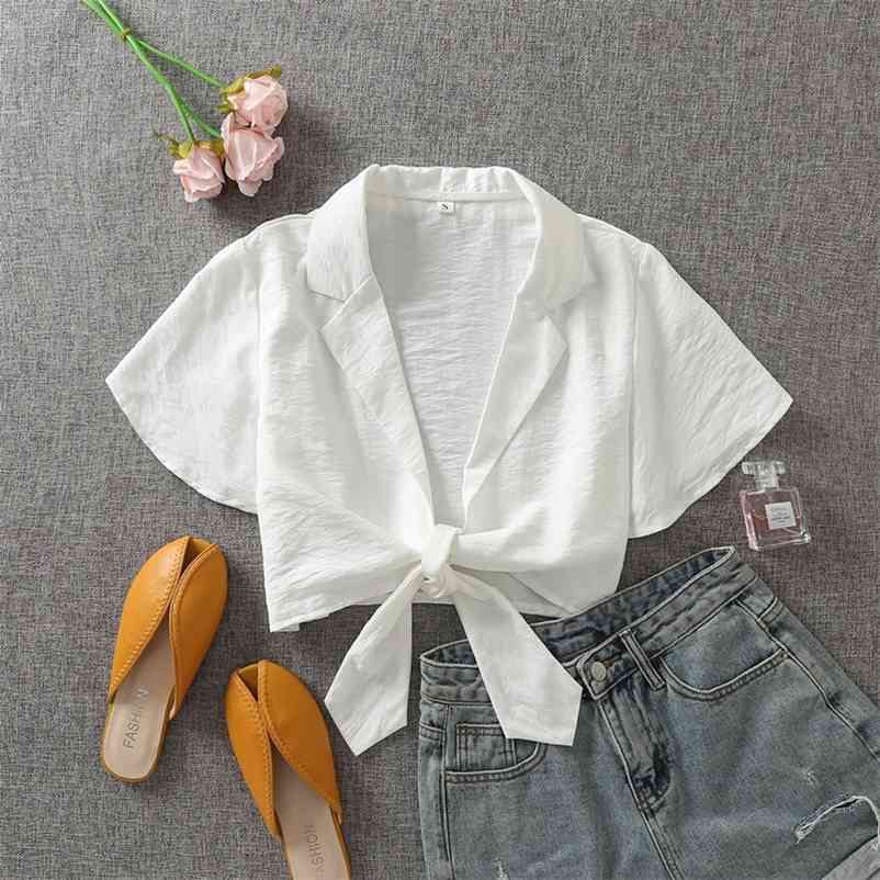 PUWD Casual Women V Neck Bow Lace Blouse Summer Fashion Ladies High Street Shirt Female Solid Color Top 210522