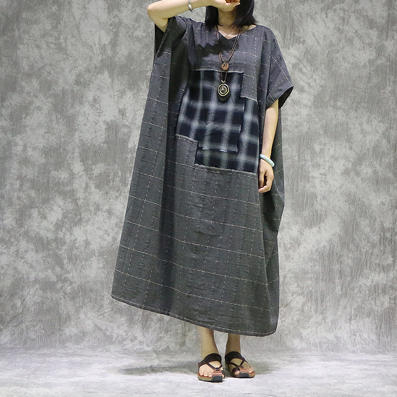 Johnature Cotton Linen Retro Patchwork Plaid O-neck Batwing Sleeve Plus Size Dress Summer Loose Comfortable Women Dress 210521, Gray
Johnature Cotton Linen Retro Patchwork Plaid O-neck Batwing Sleeve Plus Size Dress Summer Loose Comfortable Women Dress 210521, Gray