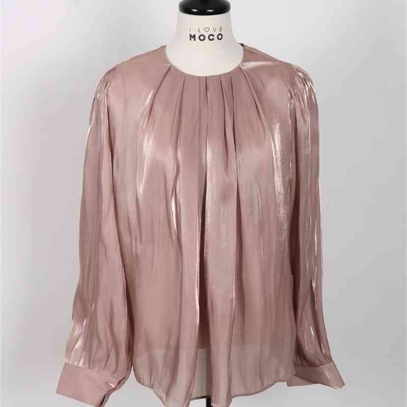 Korea Spring Women Elegant Solid Blouse Ladies Pullover O-Neck Long Sleeve Office OL Casual Shirt Femme 210519