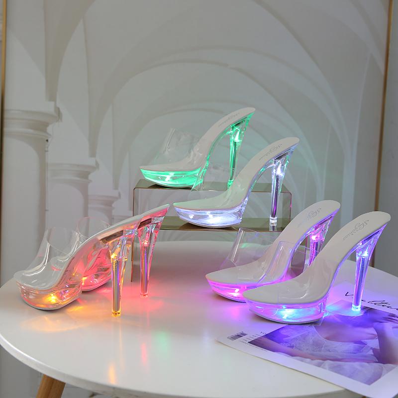 Slippers Summer Flash Clear Color Lighting Big Size 13CM High Heeled Shoes Crystal 5 Inches Fashion Novelty Nightclub Pole Dance, Yellow
Slippers Summer Flash Clear Color Lighting Big Size 13CM High Heeled Shoes Crystal 5 Inches Fashion Novelty Nightclub Pole Dance, Yellow