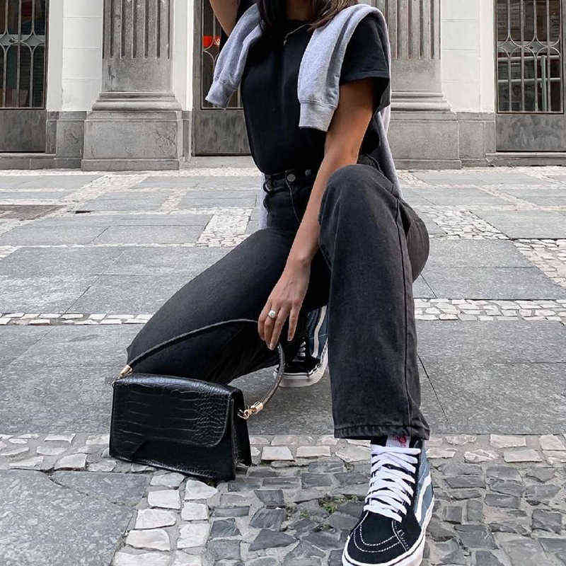 Women's Pants Black Jeans Women Baggy Fashion Washed Denim Trousers Straight Mom High Waist Streetwear 211129