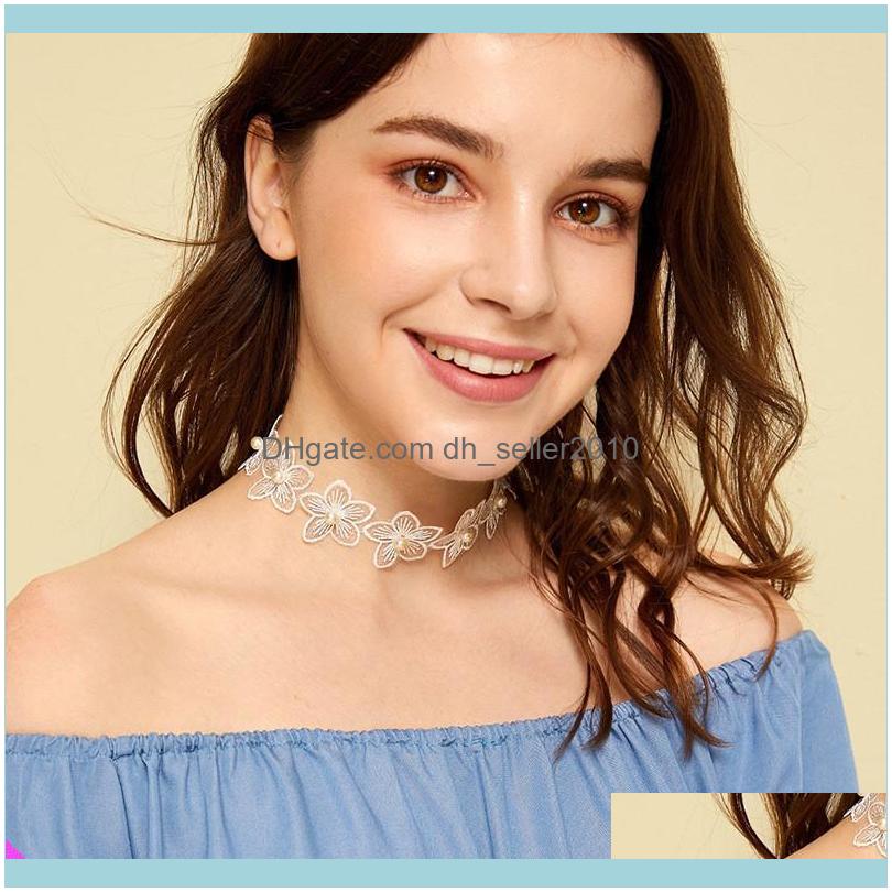 Necklaces & Pendants Jewelryflower Inlaid Crystal Pearl Necklace Ladies Romantic Clavicle White Chokers Drop Delivery 2021 D5L4K