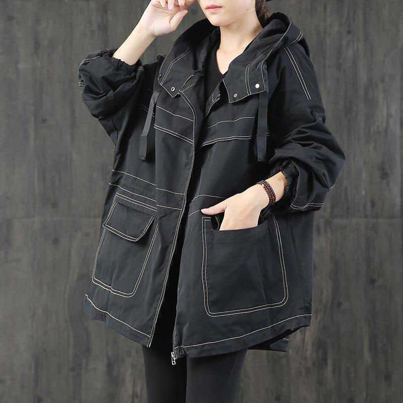 Spring Autumn Korea Fashion Women Long Sleeve Loose Hooded Trench Coat Double Pocket Casual Black Long Coat Big Size V111 210608
Spring Autumn Korea Fashion Women Long Sleeve Loose Hooded Trench Coat Double Pocket Casual Black Long Coat Big Size V111 210608