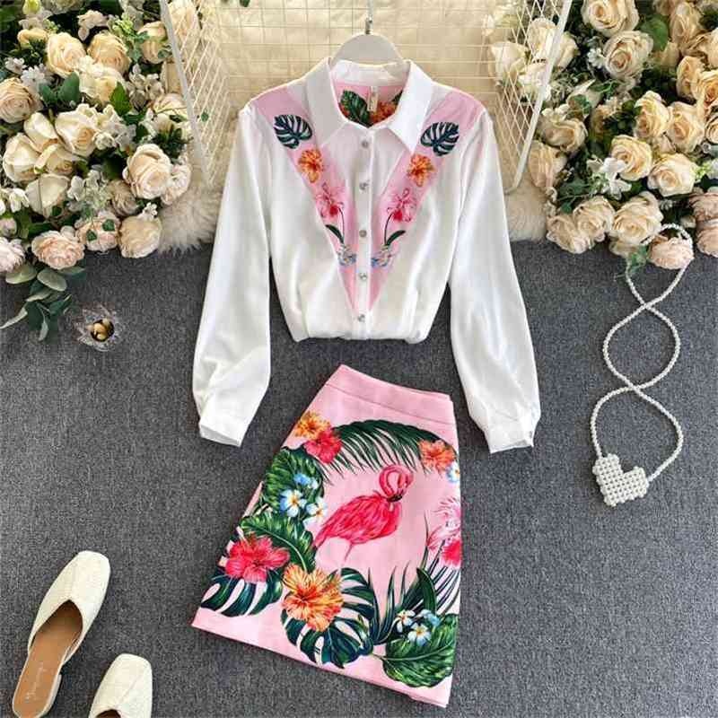 women's autumn suit ladies shirt design sense printing stitching high waist skirt fashionable two-piece trend 210525, Pink
women's autumn suit ladies shirt design sense printing stitching high waist skirt fashionable two-piece trend 210525, Pink