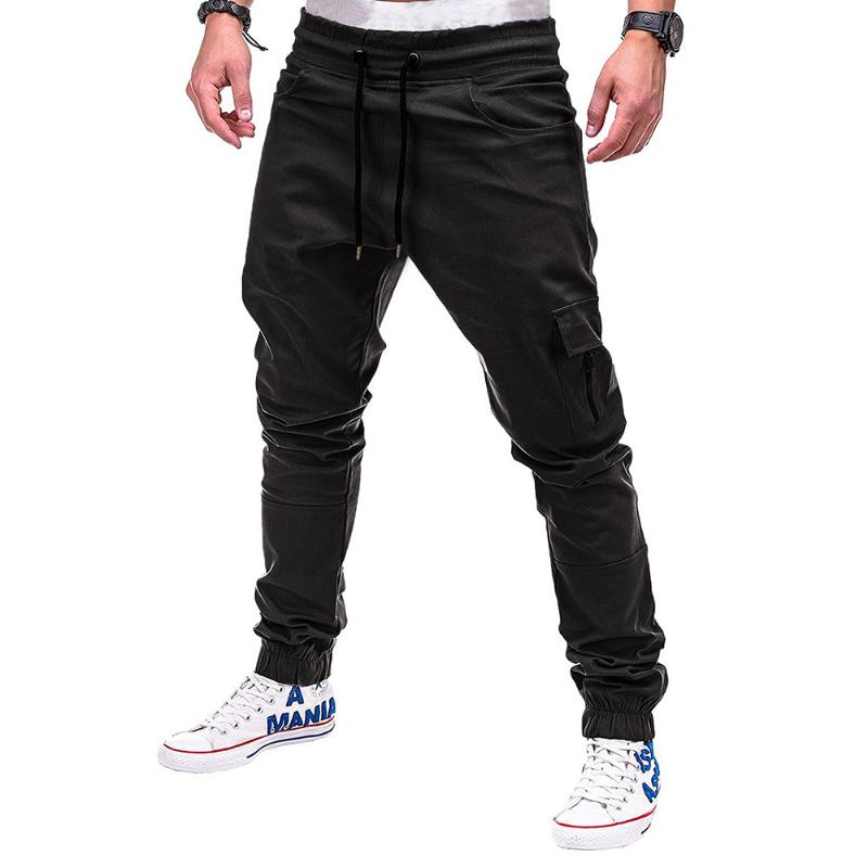 Cross-border Man Pure Color SKU: 3441 - Side Pocket With Zipper Lashing Belts Beam Foot Trousers Leisure Men's Pants