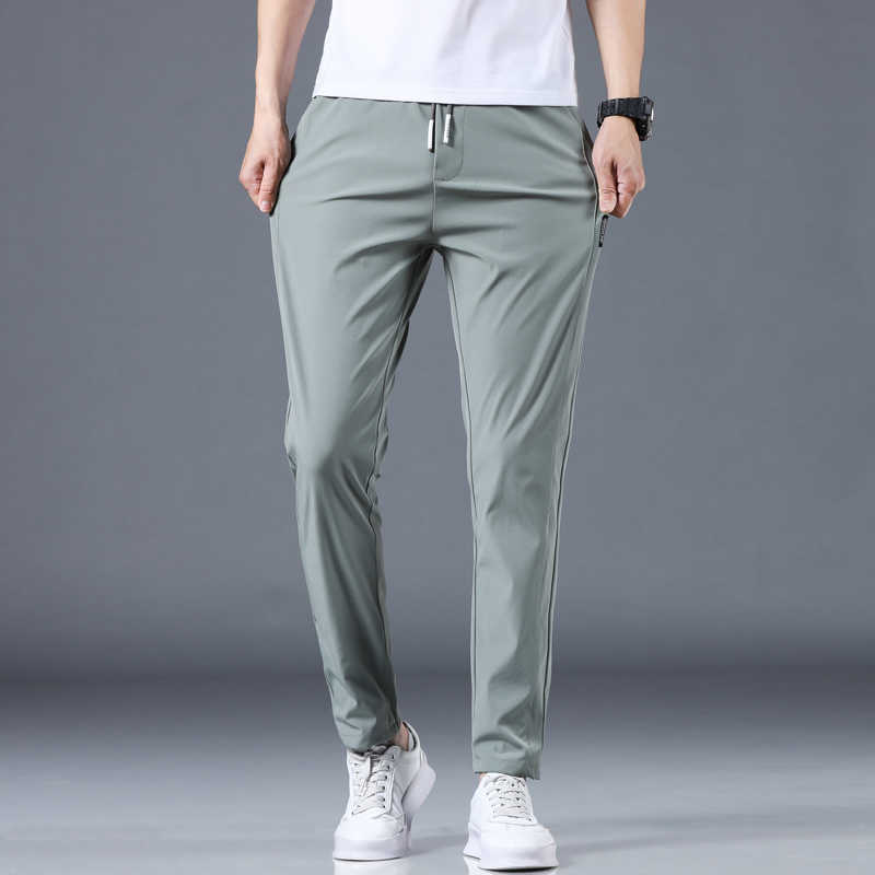 Summer Pants Mens Skinny Stretch Korean Casual Slacks Slim Fit Chino Elastic Waist Jogger Dress Trousers Male Thin 210707