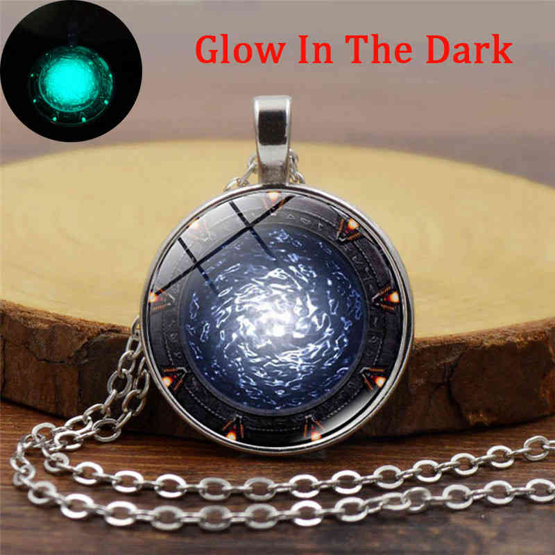 

Glow In The Dark Jewelry Stargate Portal Atlantis Glass Dome Pendant Neckalce Women Fashion Chain Luminous Necklace