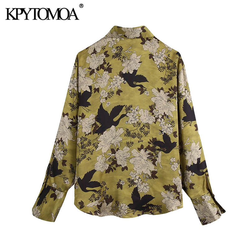 Women Fashion Floral Print Soft Touch Blouses Long Sleeve Button-up Female Shirts Blusas Chic Tops 210420