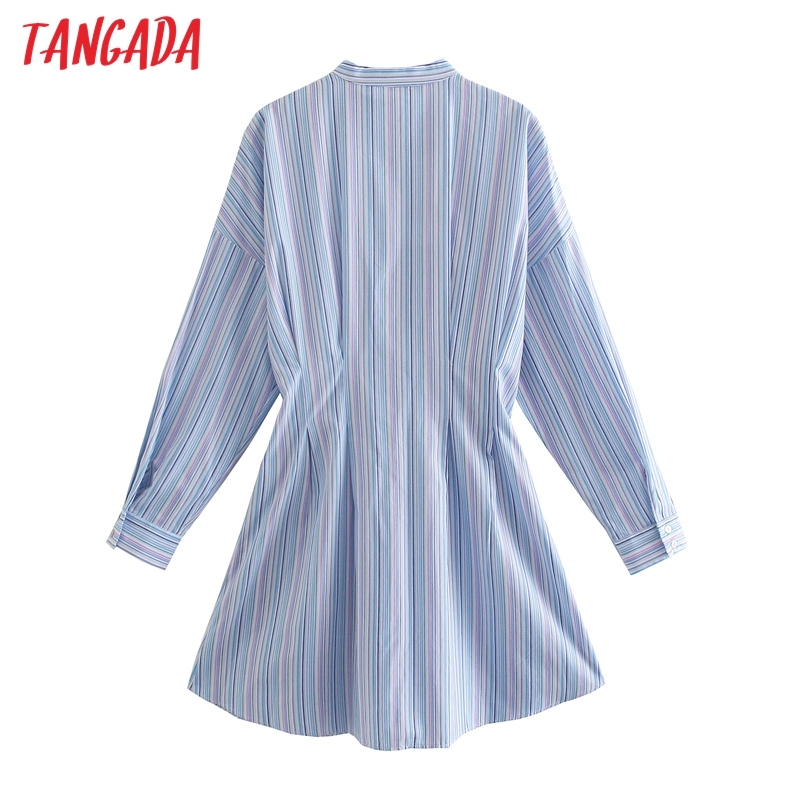 Fashion Women Colorful Striped Print Shirt Tunic Long Sleeve Ladies Mini Dress 4N6 210416