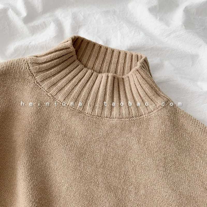 Women Casual Sweater Spring Autumn Half-high Collar Long-sleeved Solid Knitted Top Woman Pullover Sweaters 211018