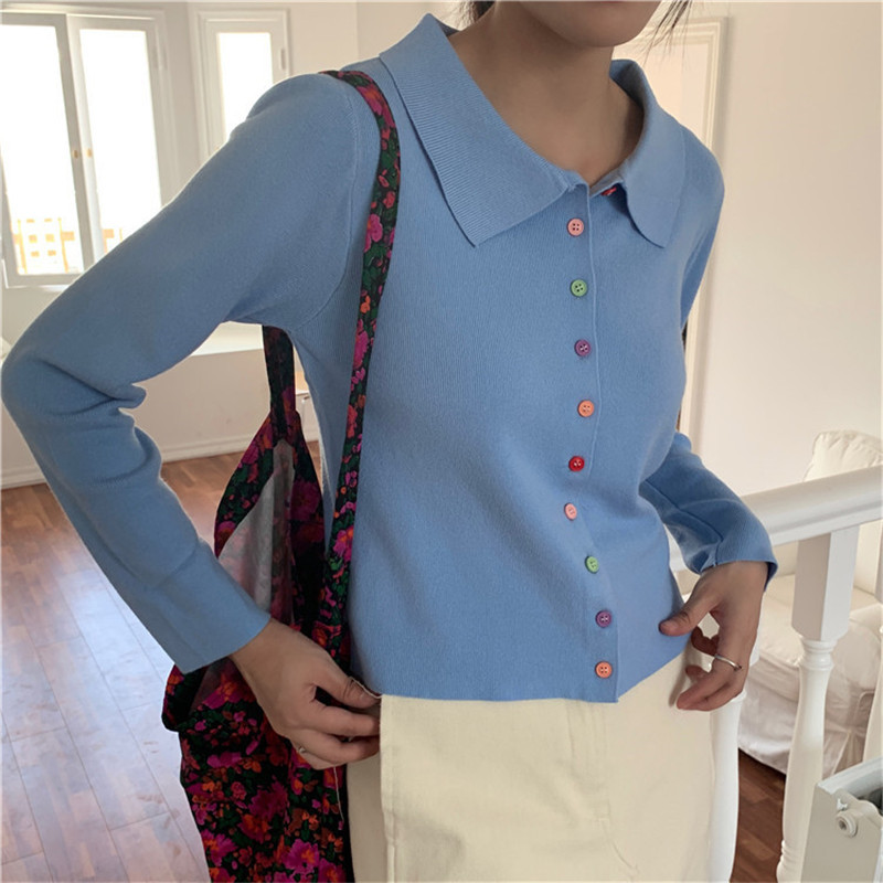 OL Single-breasted Slim-fit Tops Bottoming Sweater Women Spring Autumn Elegant Lapel Knitted Cardigan Sweaters 210421