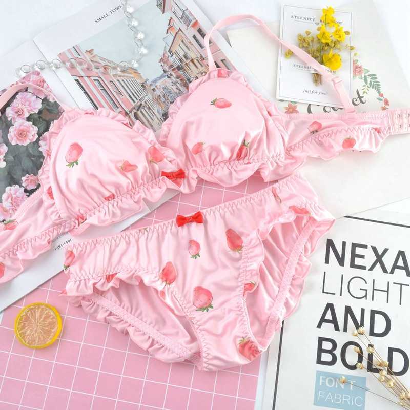 SP&CITY Japan Lolita Bow Cosplay Sexy Bras Set Women Soft Bra Seamless Cute Strawberry Bralette Lingerie Underwear Y0913