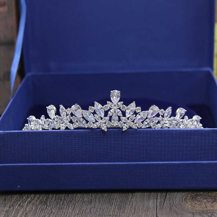 SLBRIDAL Gorgeous Cubic Zircon Wedding Tiara CZ Bridal Headband Queen Princess Pageant Party Crown Bridesmaids Women Jewelry X0625