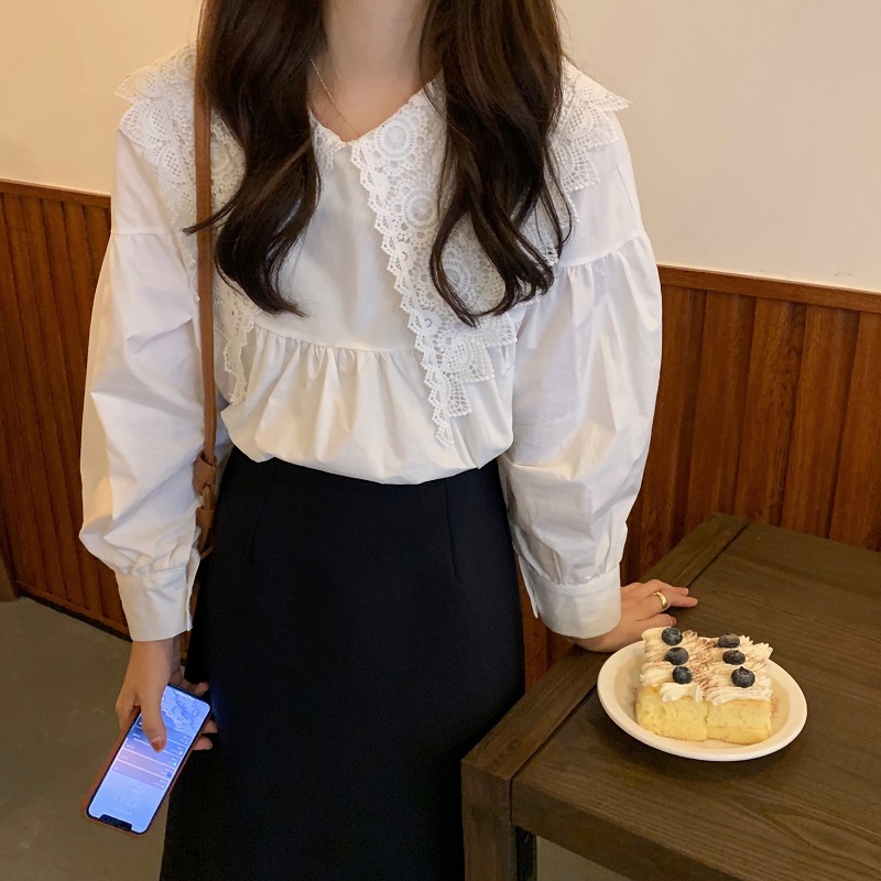 Nomikuma Korean Hook Hollow-out Turn-down Collar Blouse Causal Long Sleeve Pullover Tops New Women Blusas Shirt 6D565 210427