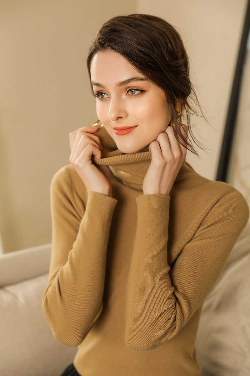 Autumn and Winter Cashmere Sweater Women High Collar Pullover Fashion Warm Bottom 211011Z