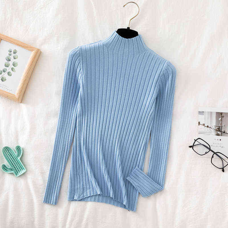 Croysier Pullover Sweater Knitted Women Winter High Neck Basic Slim Casual Ribbed Knit Top Autumn Clothes Woman Sweaters 211109