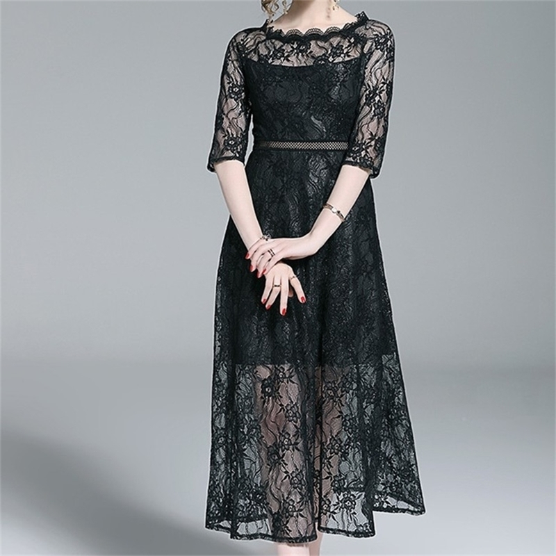 black lace floral maxi dress women femme summer long work boho beach office sexy party luxury dresses 210603, Picture color
black lace floral maxi dress women femme summer long work boho beach office sexy party luxury dresses 210603, Picture color