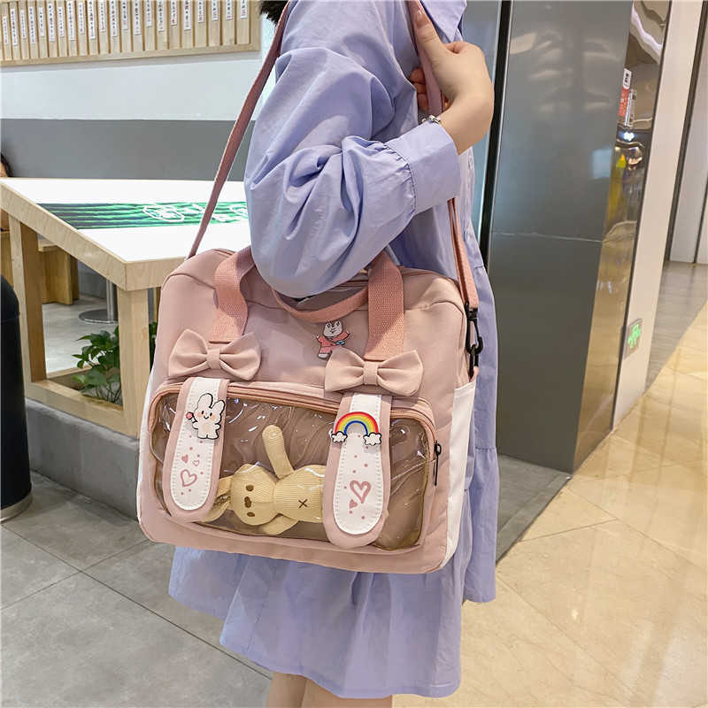 Bunny Ita Bag Backpack Cute Rabbit Ears Shoulder Kawaii Girls Pink with PVC Transprent Pocket Clear Itabag H219 211009