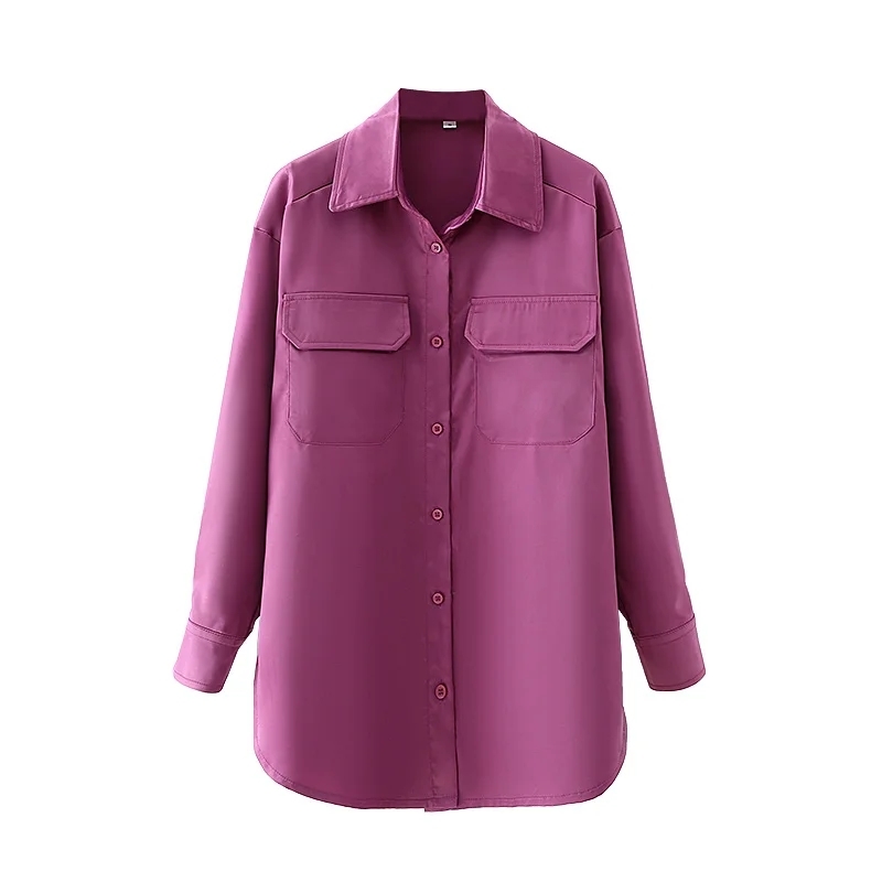 Autumn Women' Fashion Lapel Double Pocket Shirt Casual Loose Long-Sleeved Elegant Pure Color Texture 210521, Grape purple
Autumn Women' Fashion Lapel Double Pocket Shirt Casual Loose Long-Sleeved Elegant Pure Color Texture 210521, Grape purple