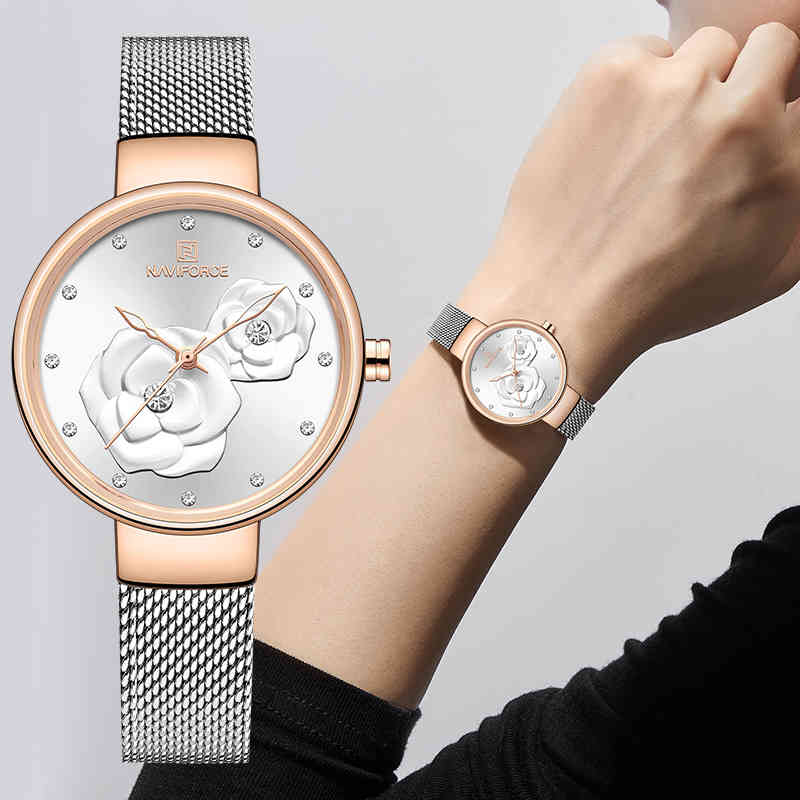 NAVIFORCE Luxury Brand Watch Women Charming Flower Quartz Wristwatches Lady Waterproof Mesh Steel Clock Watches Relogio Feminino 210517, Rose gold black
NAVIFORCE Luxury Brand Watch Women Charming Flower Quartz Wristwatches Lady Waterproof Mesh Steel Clock Watches Relogio Feminino 210517, Rose gold black