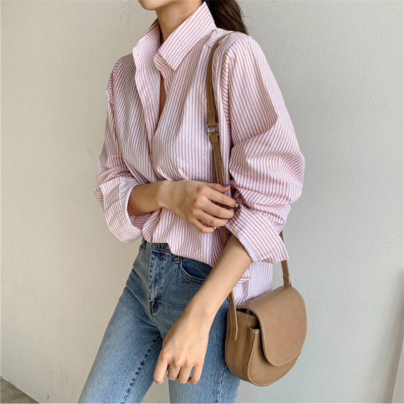 Casual Shirts Streetwear Gentle OL All Match Chic Striped Women Loose Fashion Brief Geometric Clothe Blouses 210421