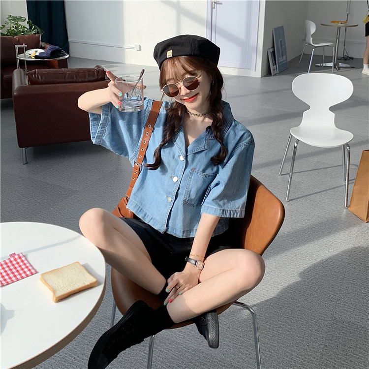 Casual Loose Korean Clothing Thin Short Denim Shirt Camisas Mujer Blusas Femininas Elegante Women Blouse ladies tops 324i 210420