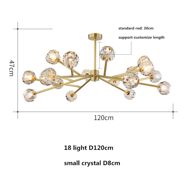 American RH Loft K9 Cristal G9 Led Chandelier Lamps Lustre Luminarias Gold Black Metal Branch Lighting Living Room Fixtures