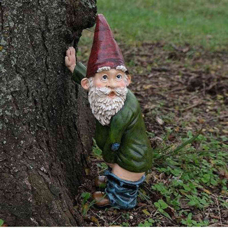 Cartoon Old Man Figurines with White Beard Funny Peeing Dwarf Statue Crafts Gift Ornaments Home Garden Decoration 211108