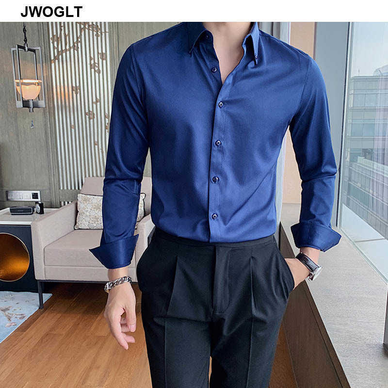 40kg-75kg Men's All-Match Long-sleeved Blouse Slim Fitting Shirts British Casual Fashion Shirt White Asian Size 210528