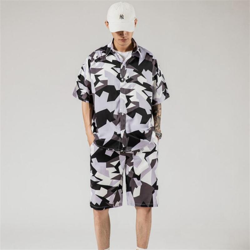 Hawaiian Style Fashion Large Banana Leaf Print Short Sleeve Men's Comfortable Ice Silk Loose Beach Casual Shorts 2-piece Set Tracksuits