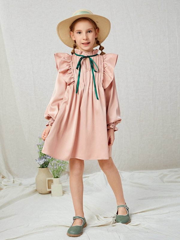 X Anas Mrel Girls Tie Front Ruffle Trim Dress SHE