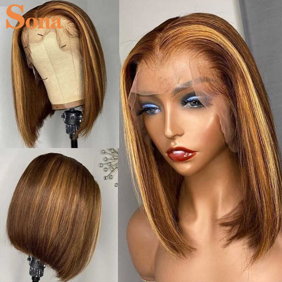 Short Orange Ginger Bob Lace Front Wigs Colored Highlight Lace Frontal Wig Brazilian Ombre Red Human Hair Wig For Women Closure S0826