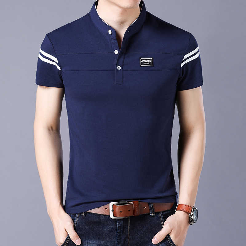 Liseaven Men's T Shirt Short Sleeve Mandarin Collar T-Shirt Tops & Tees Male Tshirts Men Clothing 210629