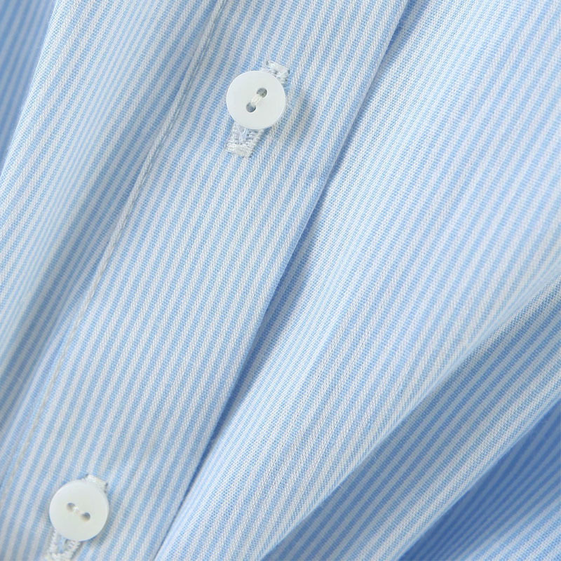 Lapel Long-sleeved Single-breasted Blue Summer Short Exposed Navel Women's Shirt Loose Thin Leisure Vacation Chic Female Tops 210507