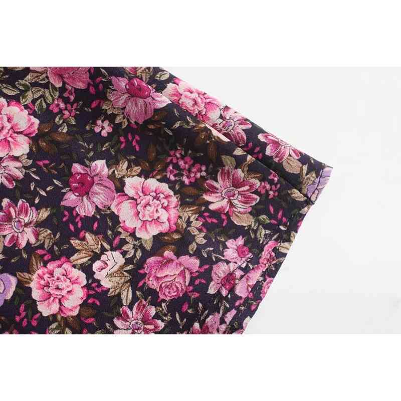 ZXOJ vintage flower print women mini dresses summer fashion v neck ladies casual button-fly female dress girls chic 210430
