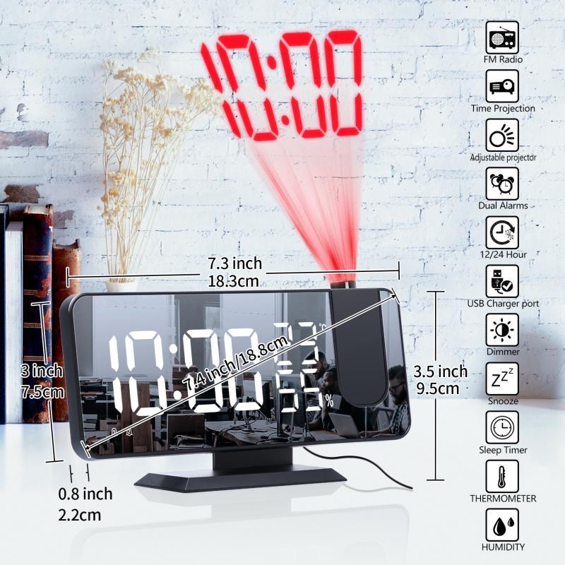 Other Clocks & Accessories 2021 LED Digital Alarm Clock HD Projection With Temperature/humidity Display Radio Function USB Mirror Bedside
