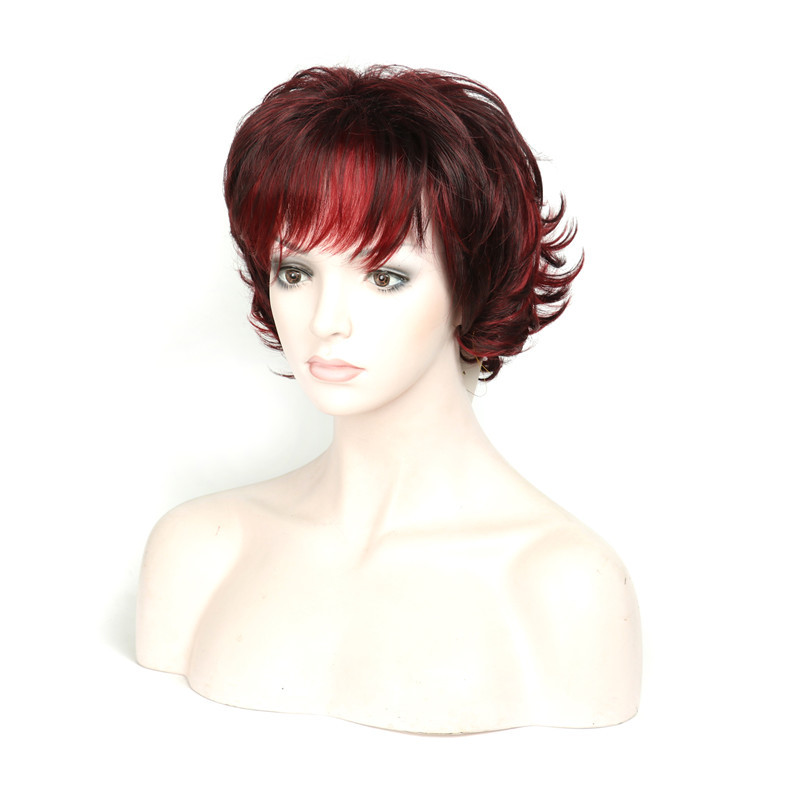 Fashion New Hairstyle Short Natural Wave Curly Wine Red Brown Mixed wigs High temperature Hair wig