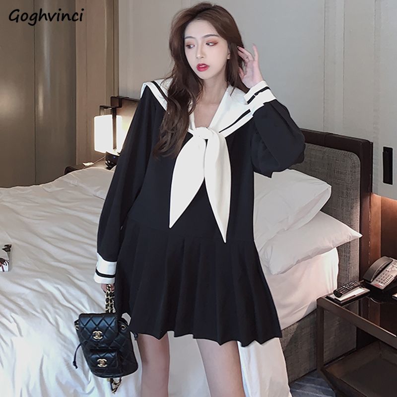 Long Sleeve Dress Women Sailor Collar Pleated JK Plus Size 3XL Sweet Japanese Style Slim Mini Dresses Bow Ins Fashion Street New, Black
Long Sleeve Dress Women Sailor Collar Pleated JK Plus Size 3XL Sweet Japanese Style Slim Mini Dresses Bow Ins Fashion Street New, Black