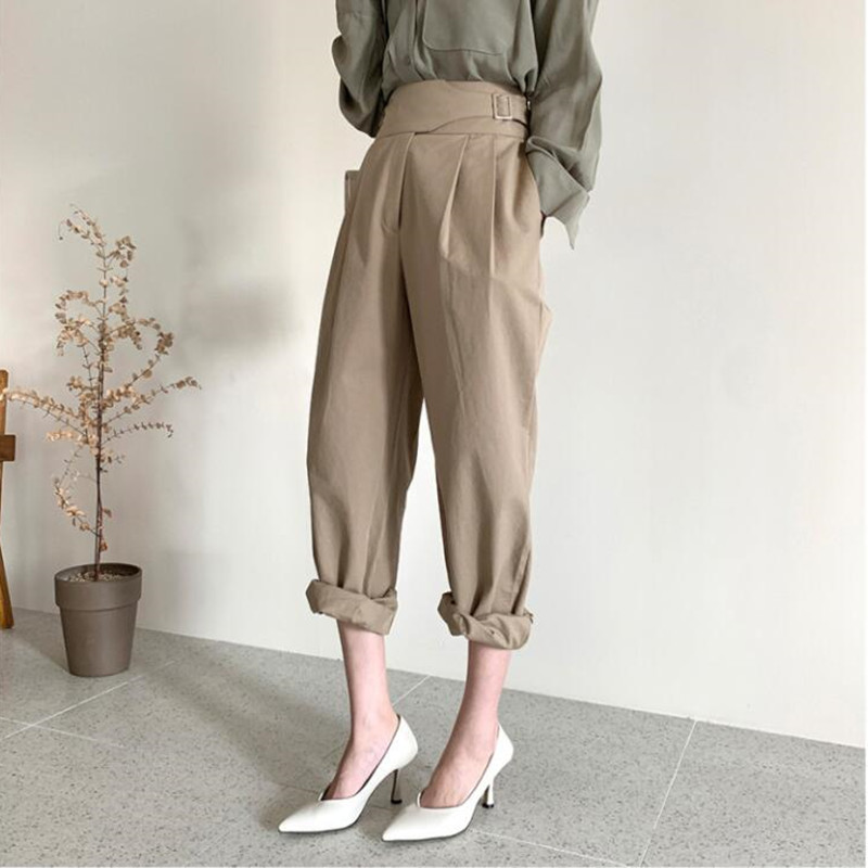 OL Wear Casual High Waist Straight Wide Leg Pants Women Bottoms Spring Autumn Suit Solid Loose Trousers Female 210421