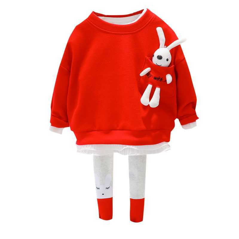 HYLKIDHUOSE Baby Girls Clothing Sets Kids Clothes Lace Cartoon Rabbit T Shirt Pants Toddler Infant Children Vacation Costume 211021