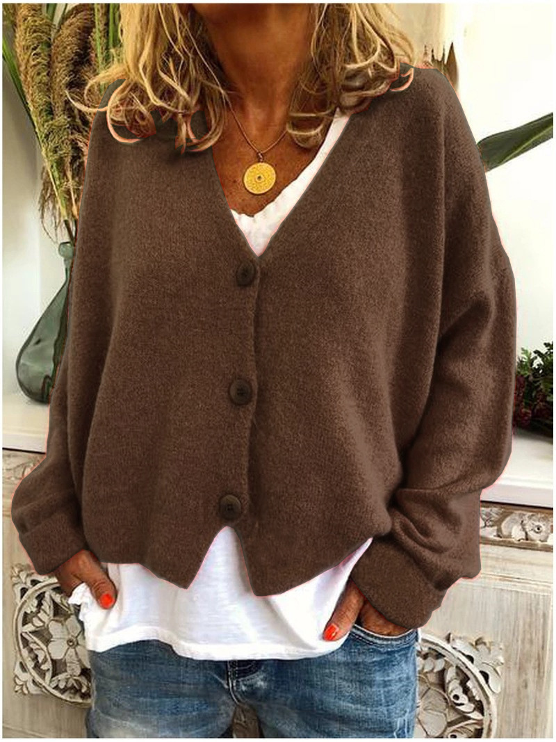 Women's Casual Fashion Solid Color Short Sweater Knitted Cardigan Autumn Winter Loose Long Sleeve Jacket Top Plus Size 210522