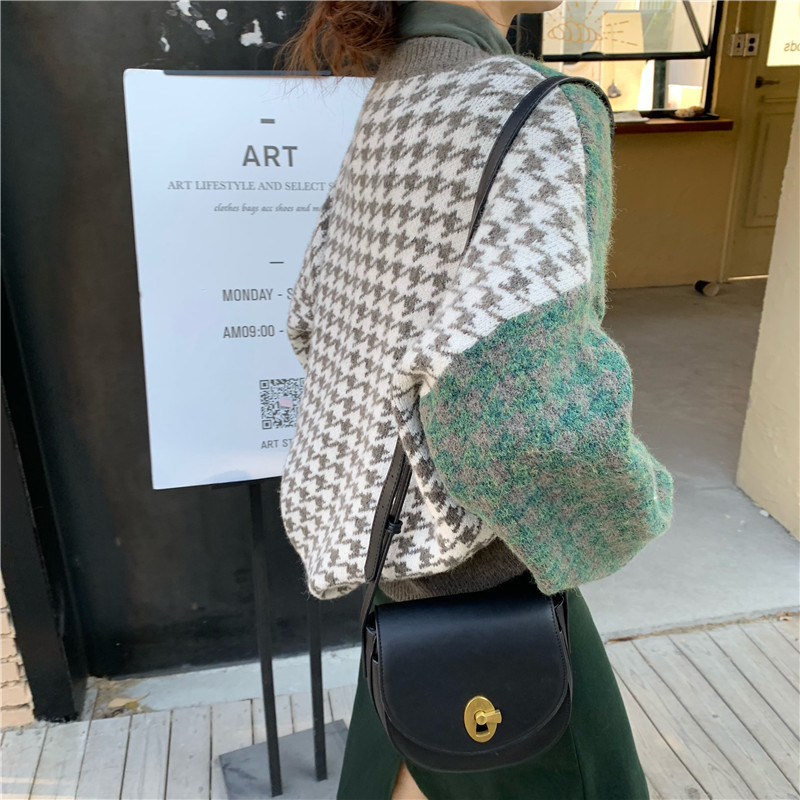 OL Knitted Sweater Women Cardigans Soft Thick Houndstooth Sweaters Jacket Long Sleeve Single-breasted Jumper Coat 210421