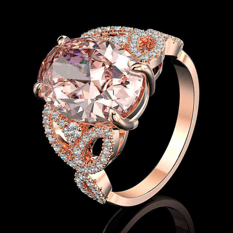 OEVAS 100% Sterling Sier Created Morganite Gemstone Wedding Engagement Dias Ring Fine Jewelry Wholesale 211217