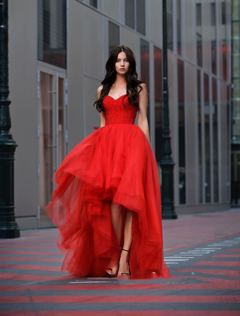 Crystals Beaded High Low Red Evening Dresses 2024 Sweetheart Neck Lace-Up Back Corset A-Line Prom Birthday Dress Women Vestido De Novia Bride Receptio