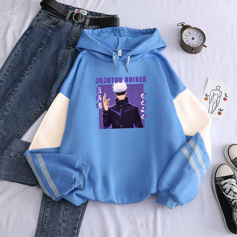 Anime Jujutsu Kaisen Gojo Satoru Hoodie Sweatshirts Men Women Cartoon Pullover Harajuku Korean Fashion Plus Size Patchwork Hoody Y0804
