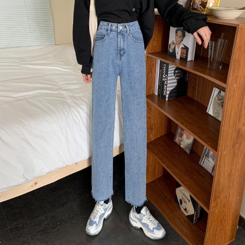 Blue Jeans Women Korean High Wide Leg Pants Streetwear Denim Ankle-Length Pant Women Spring Loose Blue Jean Trousers Female 210521