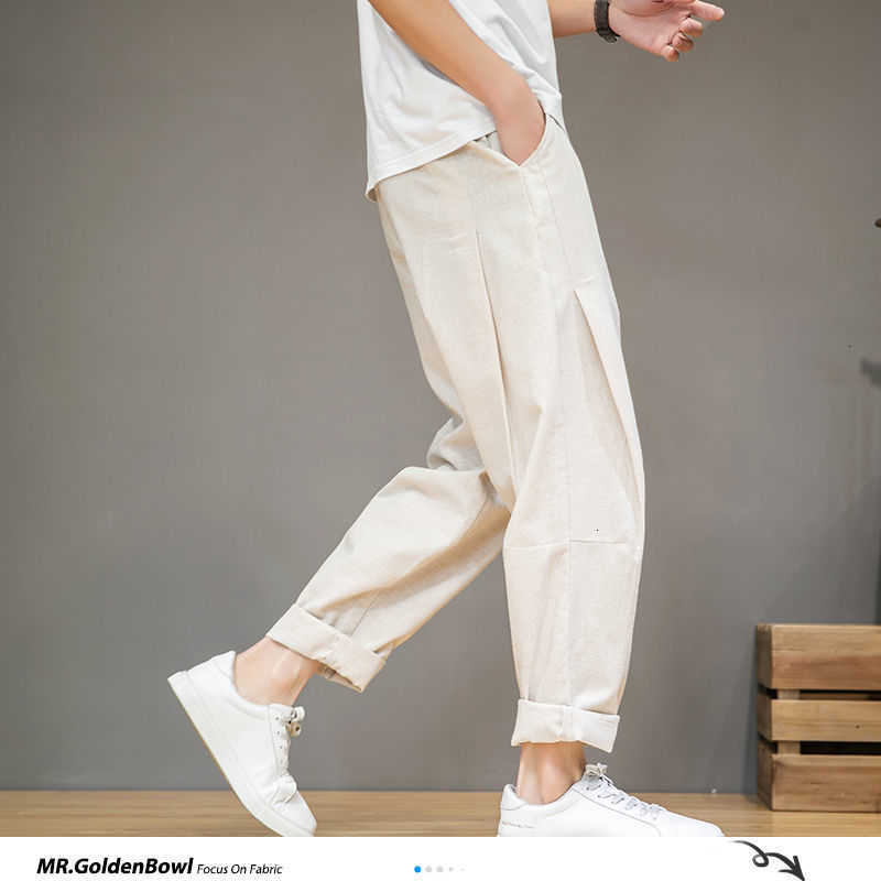 MrGoldenBowl Men's Solid Color Harem Pants Harajuku Man Cotton Linen Casual Trousers Plus Size Men Loose Pants 5XL 210930